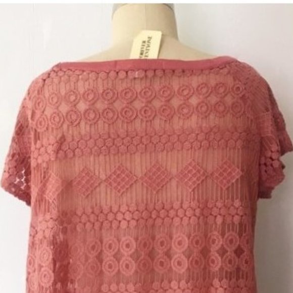 FOREVER 21 CORAL PINK MESH EMBROIDERED GEOMETRIC LACE TOP LARGE NWT - Picture 6 of 8